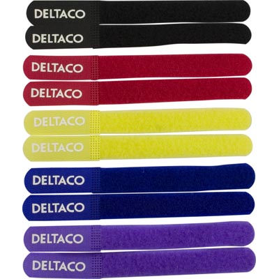 Deltaco Velcro Cable Ties, 180x21mm, 10 Pack, 5 Colors